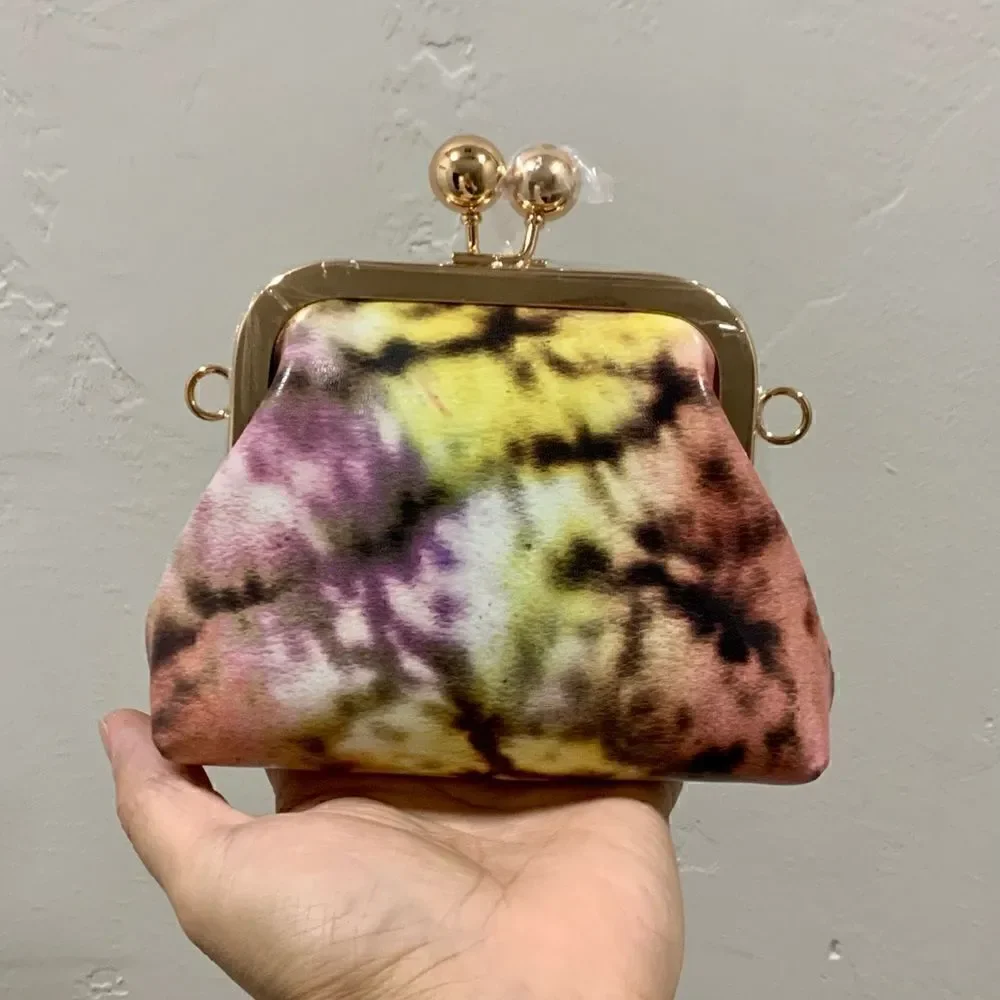 Handmade Genuine Leather  Tie-dye Print Kisslock Wallet/Wristlet/Coin purse